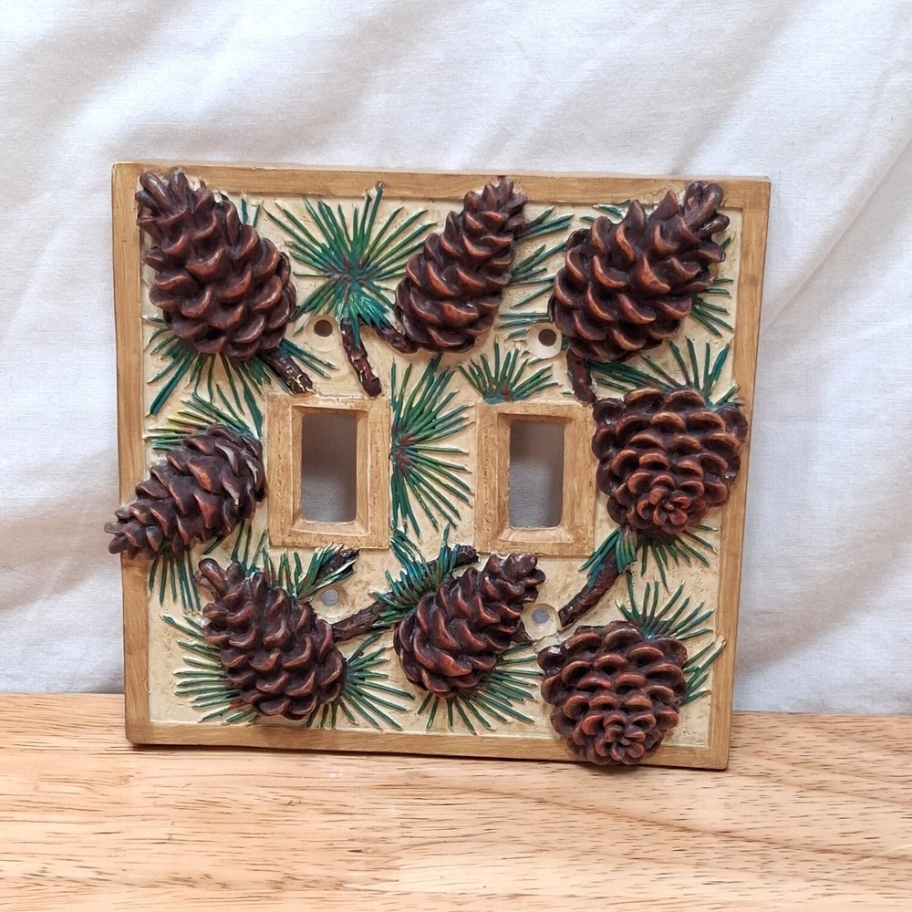 Pinecone Double Toggle Switch Cover Acrylic Cabin Rustic Decor Woods Outdoors 3D